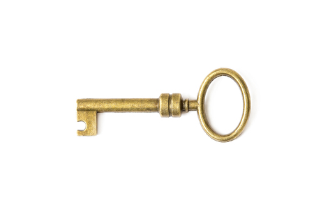 View at vintage metal key isolated on the white backgroundの写真素材