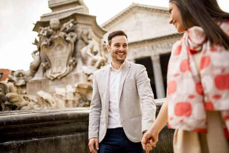 Loving couple sightseeing on travel vacation in Rome, Italyの写真素材