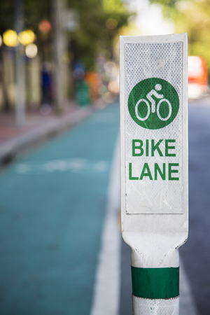 Close up view at bike lane signの写真素材