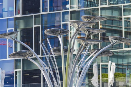 MILAN, ITALY - APRIL 28, 2017: Modern street lights at Porta Nuova in Milan, Italy. Porta Nuova is the main business district of Milan.のeditorial素材