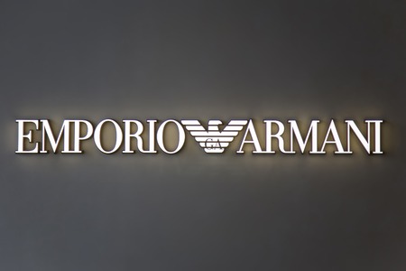 TOKYO, JAPAN - OCTOBER 12, 2016: Detail of Armani store in Tokyo, Japan. Giorgio Armani is an Italian fashion house founded founded at 1975 in Milan.のeditorial素材