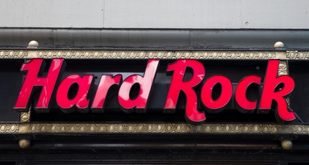 NEW YORK, USA - AUGUST 31, 2017: Detail from Hard Rock restaurant in New York, USA. It is a chain of theme restaurants founded at 1971 in London.のeditorial素材