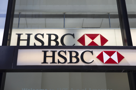 NEW YORK, USA - AUGUST 26, 2017: Detail from HSBC bank in New York, USA. With more than 7500 offices...