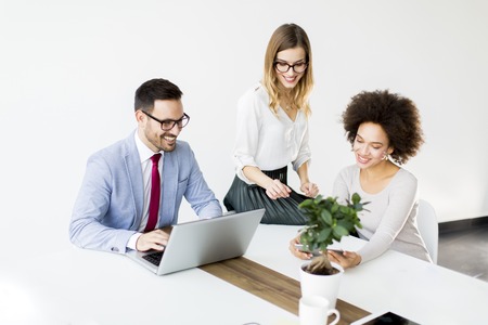 View at business people discussing a strategy and working together in office