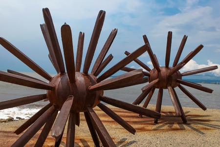 PUERTO VALLARTA, MEXICO - SEPTEMBER 6, 2015: Two Sea Urchins statues in Puerto Vallarta in Mexico. Sculpure was made by Blu (Maritza Vazquez) at 2007のeditorial素材