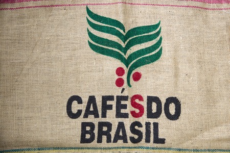 BELGRADE, SERBIA - JULY 27, 2017: Detail of the Cafe do Brasil bag in Belgrade, Serbia. Brazil has been the worlds largest producer of coffee for the last 150 years.のeditorial素材