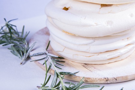 Close up view at round white sweetsの写真素材