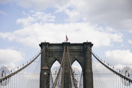 Close up detail view at Brooklyn Bridge, New York, United Statesの写真素材
