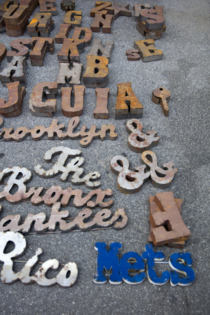 NEW YORK, USA - AUGUST 27, 2017: Detail from Brooklyn Flea market in New York. Brooklyn Flea is one of New Yorks top flea markets.の写真素材