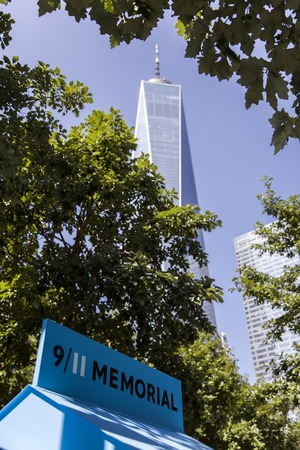NEW YORK, USA - AUGUST 30, 2017: Detail of One World Trade Center in New York. With 541m it is tallest building in the Western Hemisphere.のeditorial素材