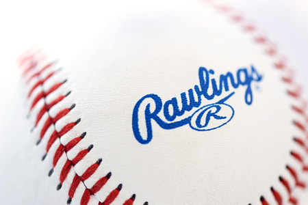 BELGRADE, SERBIA - NOVEMBER 3, 2017: Closeup view at the Rawlings baseball ball. Rawlings is a sports equipment company based in the United States founded in 1887.のeditorial素材