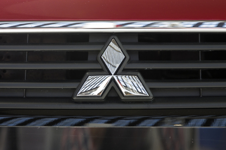BELGRADE, SERBIA - MARCH 28, 2017: Detail of Mitsubishi car in Belgrade, Serbia. Mitsubishi Corporation is Japan largest trading companyのeditorial素材