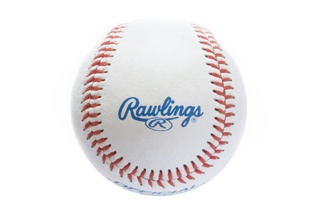 BELGRADE, SERBIA - NOVEMBER 3, 2017: Closeup view at the Rawlings baseball ball. Rawlings is a sports equipment company based in the United States founded in 1887.のeditorial素材