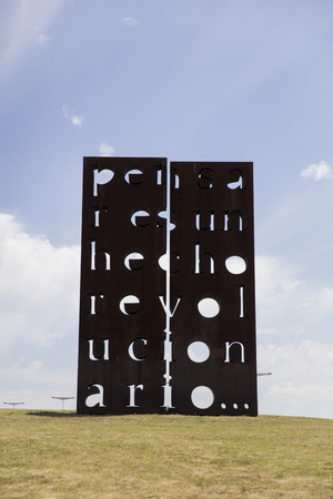 BUENOS AIRES, ARGENTINA - JANUARY 22, 2018: Sculpture Pensar es un hecho revolucionario by Marie Orensanz at Remembrance park in Buenos Aires, Argentina. It is open air museum dedicaed to the victims of the 197683 military regime.のeditorial素材