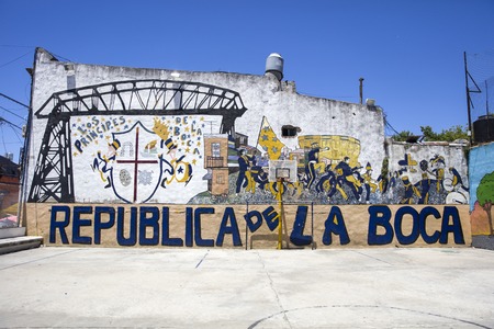 BUENOS AIRES, ARGENTINA - JANUARY 20, 2018: Detail from Caminito street in La Boca, Buenos Aires, Argentina.のeditorial素材