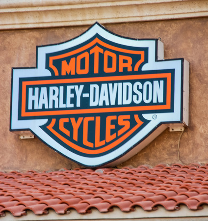 CABO SAN LUCAS, MEXICO - AUGUST 8, 2014: Detail of Harley Davidson store in Cabo San Lucas, Mexico. It  is an American motorcycle manufacturer, founded in 1903のeditorial素材