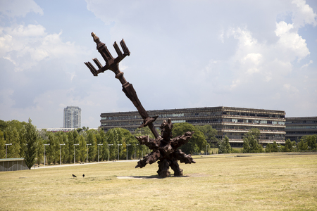BUENOS AIRES, ARGENTINA - JANUARY 22, 2018: Statue Torres de la Memoria by Norberto Gomez in Remembrance park in Buenos Aires, Argentina. It is an open air museum dedicaed to the victims of the 197683 military regime.のeditorial素材