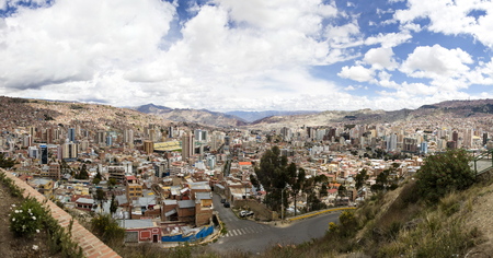 LA PAZ, BOLIVIA - JANUARY 10, 2018: Aerial view at La Paz, Bolivia. It is capital and  third largest Bolivian cityのeditorial素材