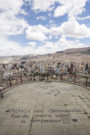 LA PAZ, BOLIVIA - JANUARY 10, 2018: Aerial view at La Paz, Bolivia. It is capital and  third largest Bolivian cityのeditorial素材