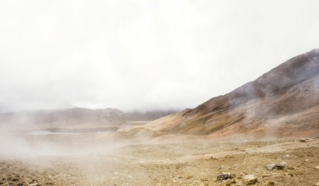View at Laguna Milluni between La Paz and Chalcaltaya in Boliviaの写真素材