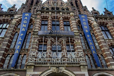 AMSTERDAM, HOLLAND - MARCH 6, 2018: View at Magna Plaza Shopping Centre in Amsterdam, Holland. Shopping mall is located in former Amsterdam Main Post Office, built in 1899.のeditorial素材
