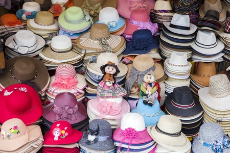 Colorful handcrafted souvenirs on the market in Copacabana, Boliviaの写真素材