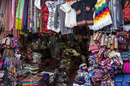 LA PAZ, BOLIVIA - JANUARY 10, 2018: Traditional handcrafts on the Witches market in La Paz, Bolivia. It is a popular tourist attraction located in Cerro Cumbre.のeditorial素材
