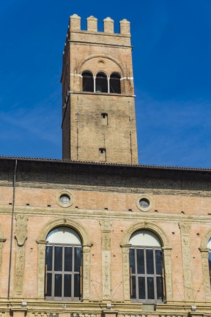 Detail of the Podesta Palace in Bologna, Italyのeditorial素材