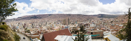 LA PAZ, BOLIVIA - JANUARY 10, 2018: Aerial view at La Paz, Bolivia. It is capital and  third largest Bolivian cityのeditorial素材