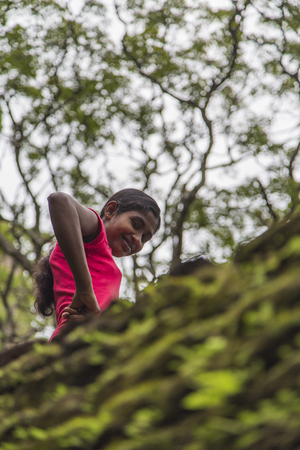 MATALE, SRI LANKA- JANUARY 28, 2014: Unidentified woman at Sigiriya Rock Fortress at Matale.のeditorial素材