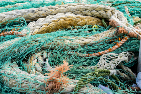 Closeup view at the fishing net on the boat
