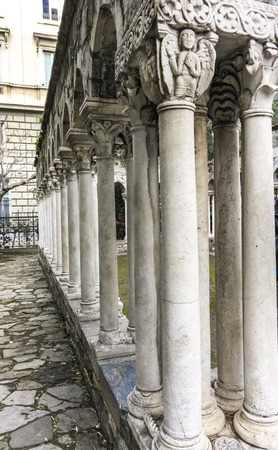 Detail of the St Andrew cloister ruins in Genoa, Italyの写真素材