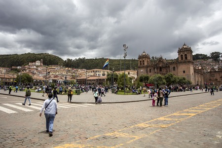 CUSCO, PERU - JANUARY 1, 2018: Unidentified people on the street of Cusco, Peru. the Entire city of Cusco was designated a UNESCO World Heritage Site in 1983.のeditorial素材