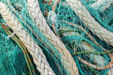Closeup view at the fishing net on the boat