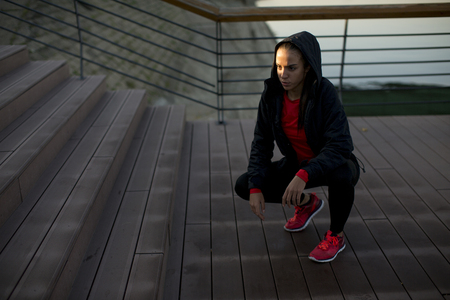 View at prety young woman exercising outsideの写真素材