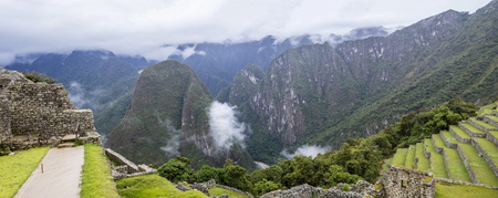 Aerial view at Machu Picchu ruins in Peruの写真素材