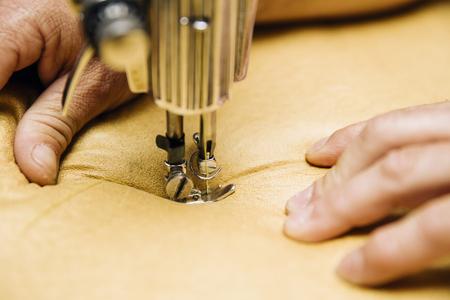Closeup view at the upholstery sewing machine