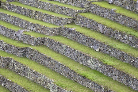 View at green terraces at Machu Picchu in Peruの写真素材