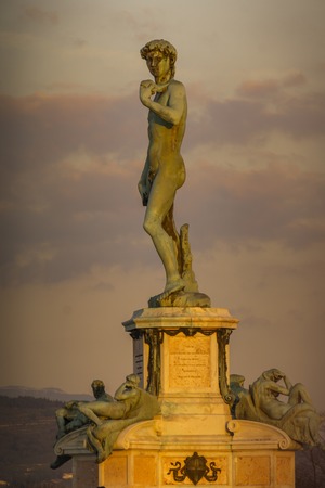View at statue of David by Michelangelo at Piazza Michelangelo in Florence, Italyのeditorial素材