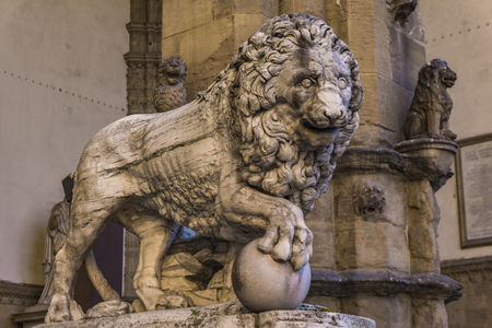 Closeup detail of Medici lions from Florence, Italyの写真素材