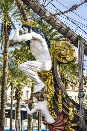 GENOA, ITALY - MARCH 9, 2018: Galleon Neptun in Porto antico in Genoa, Italy. It is a ship replica of a 17th century Spanish galleon built in 1985 for Roman Polanski's film Pirates.のeditorial素材