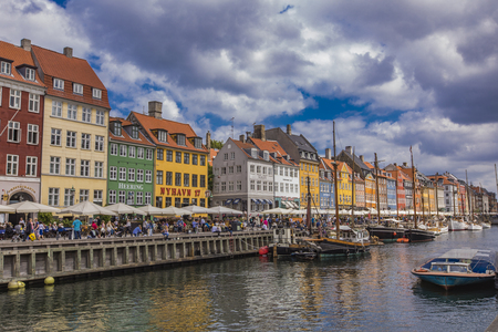 COPENHAGEN, DENMARK - JUNE 13, 2018: Detail from Nyhavn in Copenhagen, Denmark. Nyhavn is a 17th century waterfront and entertainment district in Copenhagen.のeditorial素材
