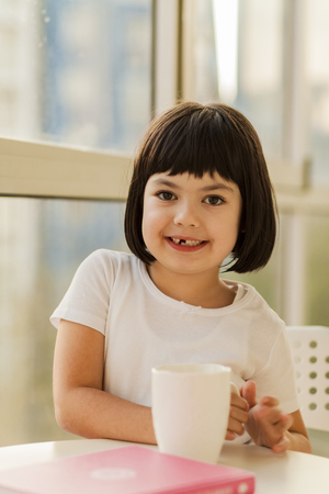 Portrait of black hair little girlの写真素材