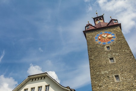 View at Rathaus Clock Tower in Lucerne, Switzerlandの写真素材