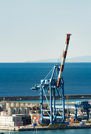 GENOA, ITALY - APRIL 29, 2017: Detail from Genoa port in Italy. Port of Genoa is the major Italian seaport.のeditorial素材