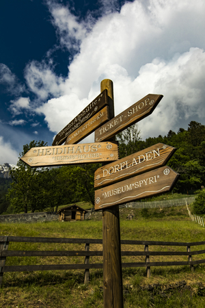HEIDIDORF, SWITZERLAND - MAY 18, 2018: Detail of Heidihaus and exibit Johanna Spyri Heidiwelt in Heididorf, Switzerland. Heididorf have more than 150.000 visitors every year.のeditorial素材