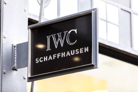 ZURICH, SWITZERLAND - MAY 17, 2018: Detail of  IWC store in Zurich, Switzerland. International Watch Co is a luxury Swiss watch manufacturer located in Schaffhausen, Switzerlandのeditorial素材