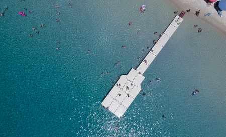Aerial view at beach at Ammouliani island at Chalkidiki, Greeceの写真素材
