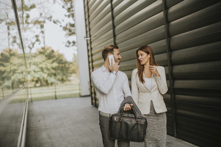 View at young business people outdoorsの写真素材