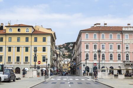 TRIESTE, ITALY - JULY 1, 2018: View at street of Trieste, Italy. Trieste is the capital city of the Friuli Venezia Giulia region in northeast Italy.のeditorial素材